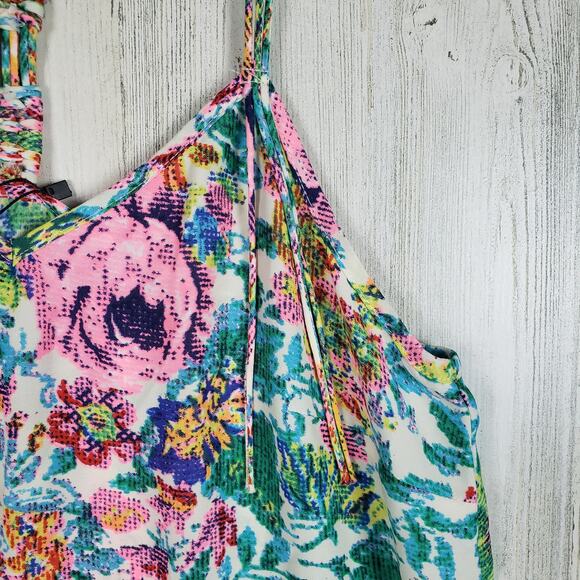 NWT Color Block Floral Printed Fringed Racerback Tank Top Women's Size Large - Picture 5 of 10